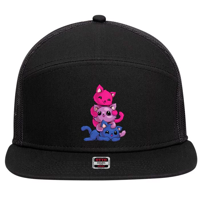 Bisexual Cat LGBT Kawaii Anime Kitten Bi Pride Flag 7 Panel Mesh Trucker Snapback Hat