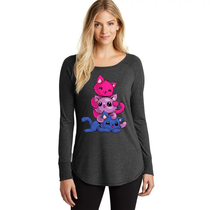 Bisexual Cat LGBT Kawaii Anime Kitten Bi Pride Flag Women's Perfect Tri Tunic Long Sleeve Shirt