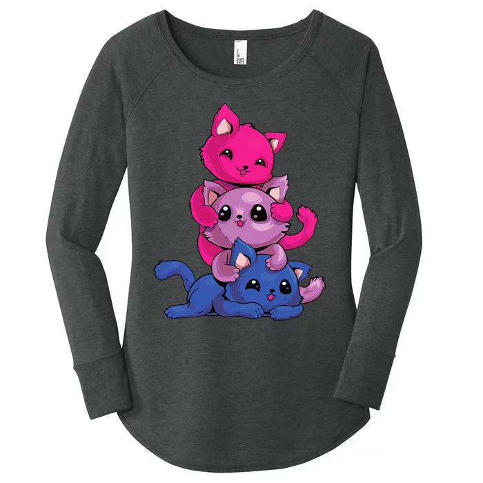 Bisexual Cat LGBT Kawaii Anime Kitten Bi Pride Flag Women's Perfect Tri Tunic Long Sleeve Shirt