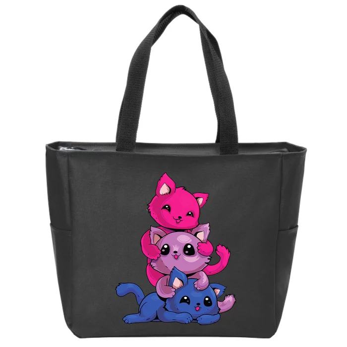 Bisexual Cat LGBT Kawaii Anime Kitten Bi Pride Flag Zip Tote Bag