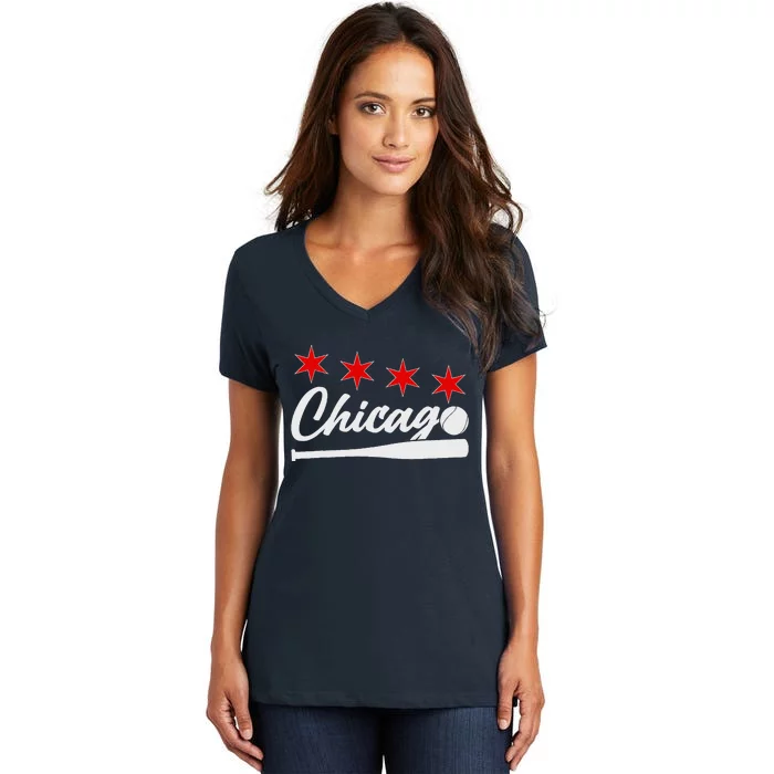 Baseball Chicago Lover Cute Chicago Baseball Bat American Women's V-Neck T-Shirt