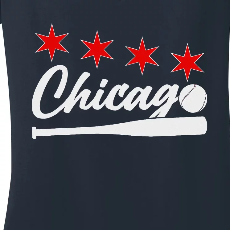 Baseball Chicago Lover Cute Chicago Baseball Bat American Women's V-Neck T-Shirt