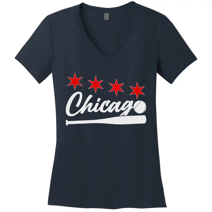 Baseball Chicago Lover Cute Chicago Baseball Bat American Women's V-Neck T-Shirt