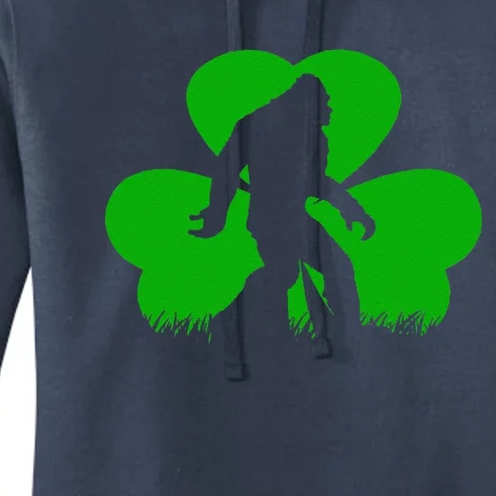 Bigfoot Clover Leaf St Patricks Day Irish Sasquatch Shamrock Women's Pullover Hoodie