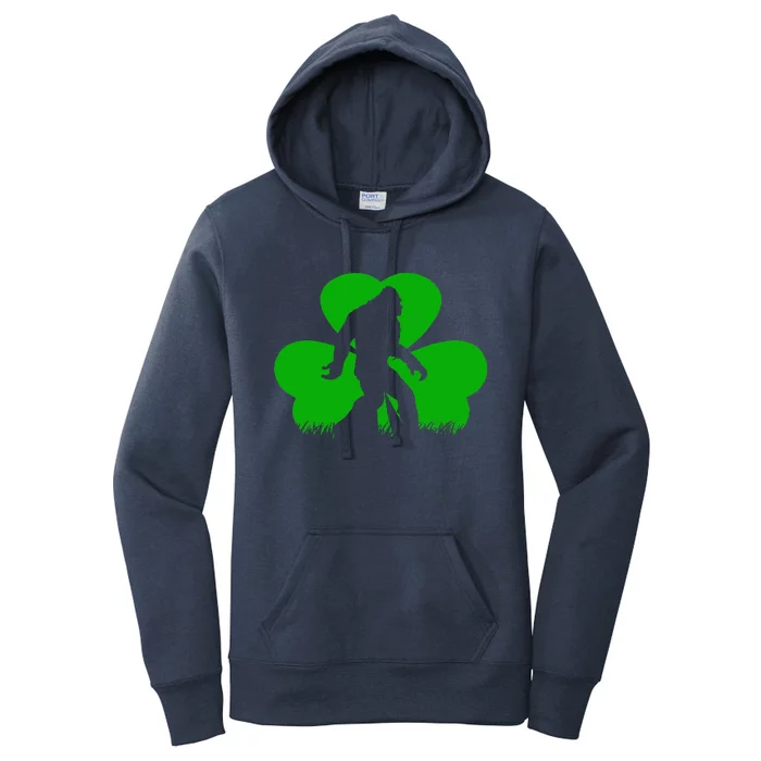 Bigfoot Clover Leaf St Patricks Day Irish Sasquatch Shamrock Women's Pullover Hoodie