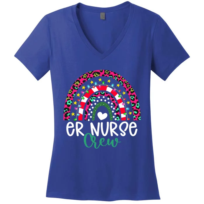 Boho Christmas Leopard Rainbow Er Nurse Crew Nursing Funny Gift Women's V-Neck T-Shirt