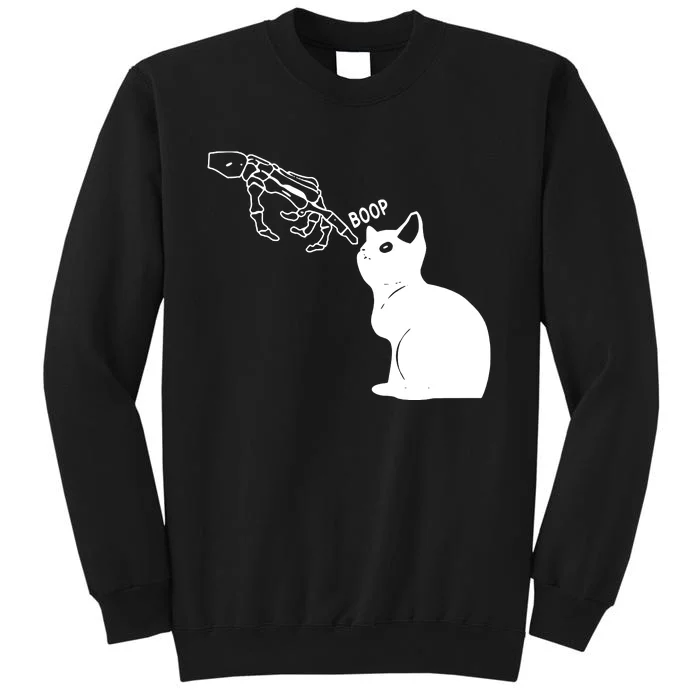 Black Cat Lover Skeleton Hand Boop Tall Sweatshirt