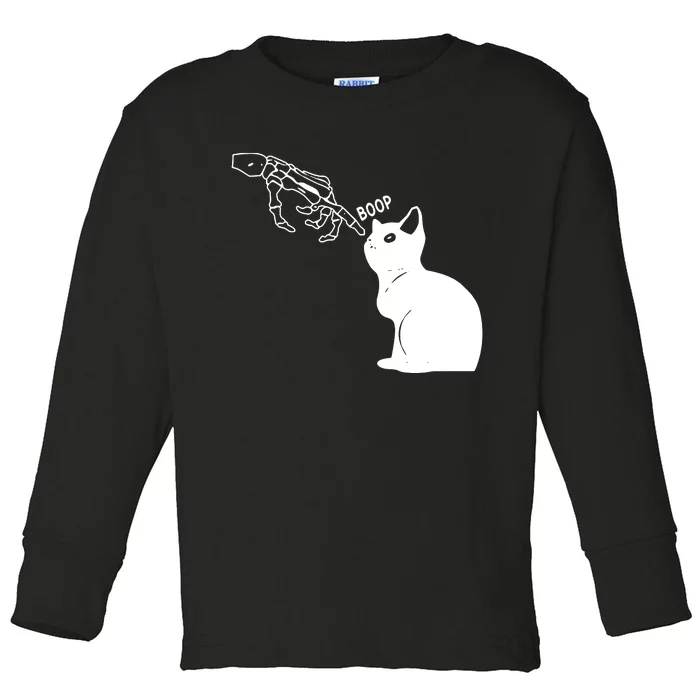 Black Cat Lover Skeleton Hand Boop Toddler Long Sleeve Shirt