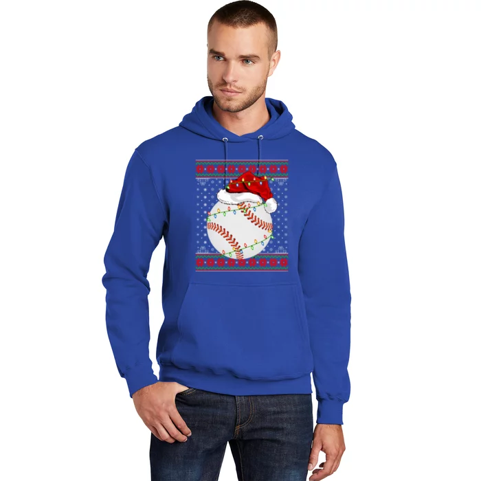 Baseball Christmas Lights Ugly Sweater Santa Baseball Xmas Cute Gift Hoodie