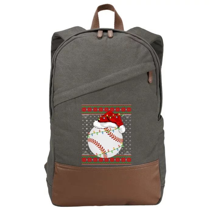 Baseball Christmas Lights Ugly Sweater Santa Baseball Xmas Cute Gift Cotton Canvas Backpack