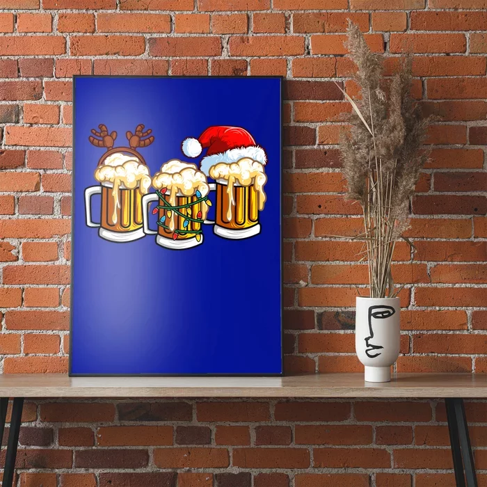 Beer Christmas Mug Santa Hat Reinbeer Xmas Lights Gift Meaningful Gift Poster