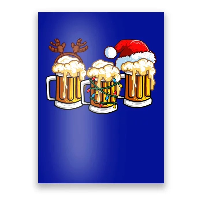 Beer Christmas Mug Santa Hat Reinbeer Xmas Lights Gift Meaningful Gift Poster