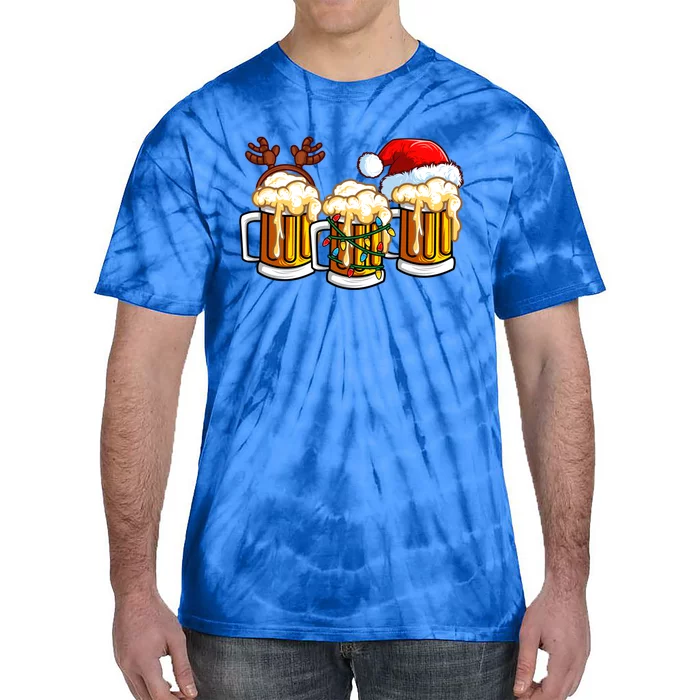 Beer Christmas Mug Santa Hat Reinbeer Xmas Lights Gift Meaningful Gift Tie-Dye T-Shirt