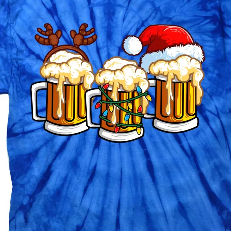 Beer Christmas Mug Santa Hat Reinbeer Xmas Lights Gift Meaningful Gift Tie-Dye T-Shirt