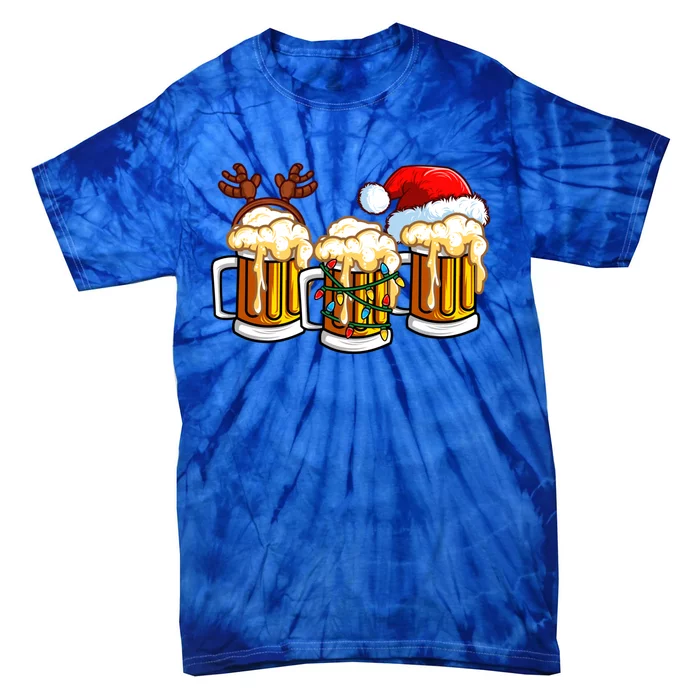 Beer Christmas Mug Santa Hat Reinbeer Xmas Lights Gift Meaningful Gift Tie-Dye T-Shirt