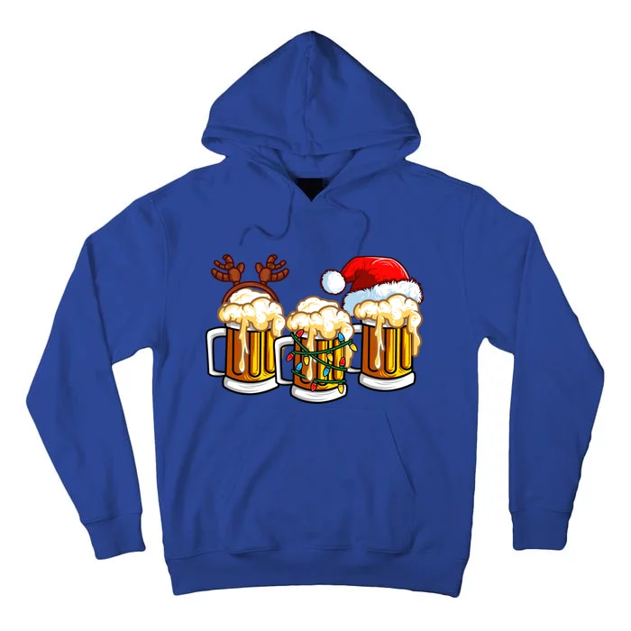 Beer Christmas Mug Santa Hat Reinbeer Xmas Lights Gift Meaningful Gift Tall Hoodie