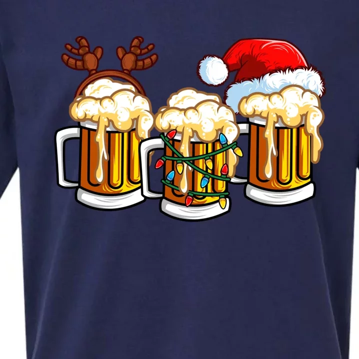 Beer Christmas Mug Santa Hat Reinbeer Xmas Lights Gift Meaningful Gift Sueded Cloud Jersey T-Shirt