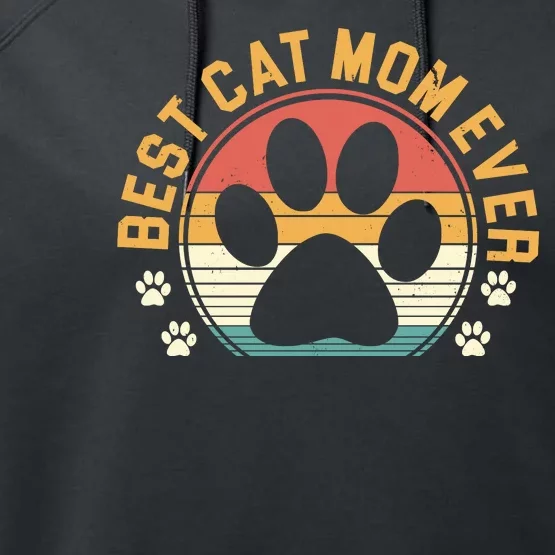 Best Cat Mom Ever Retro Sunset Performance Fleece Hoodie