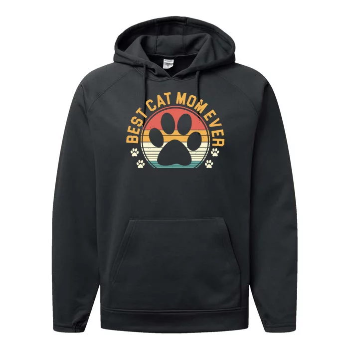 Best Cat Mom Ever Retro Sunset Performance Fleece Hoodie