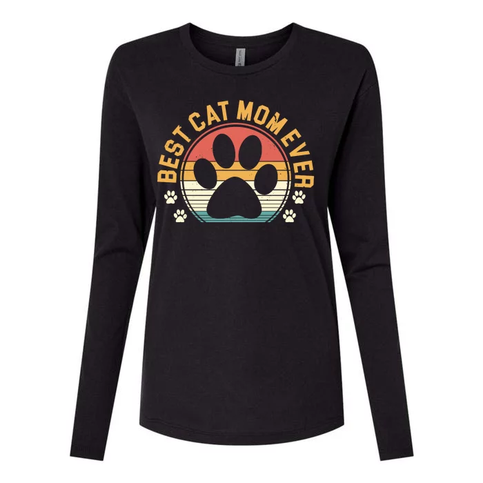 Best Cat Mom Ever Retro Sunset Womens Cotton Relaxed Long Sleeve T-Shirt