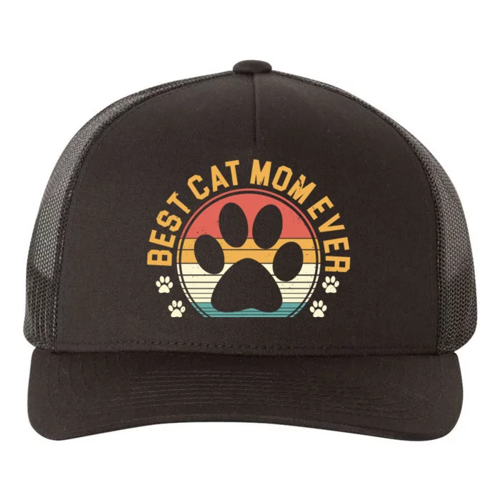 Best Cat Mom Ever Retro Sunset Yupoong Adult 5-Panel Trucker Hat