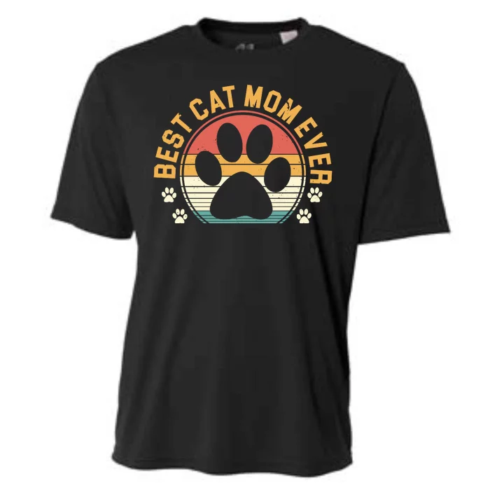 Best Cat Mom Ever Retro Sunset Cooling Performance Crew T-Shirt