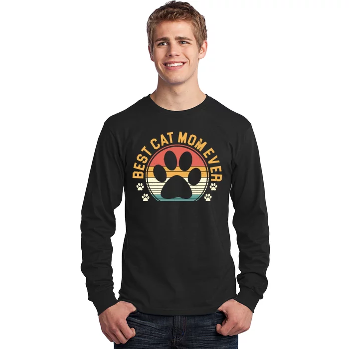 Best Cat Mom Ever Retro Sunset Long Sleeve Shirt