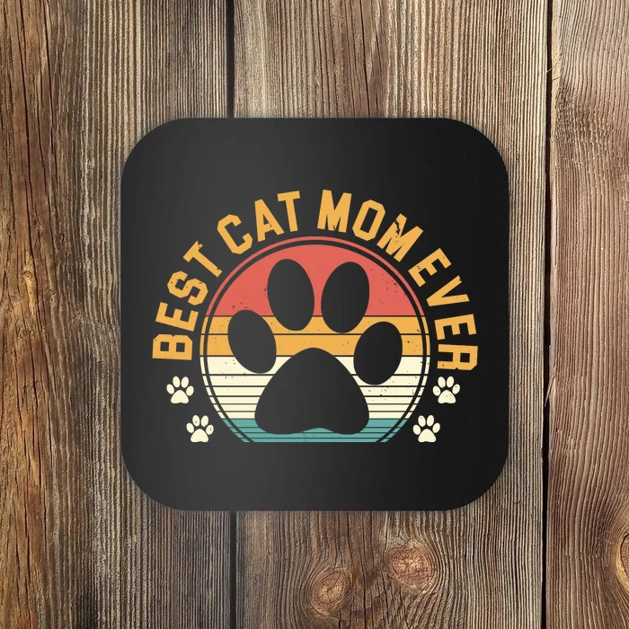 Best Cat Mom Ever Retro Sunset Coaster