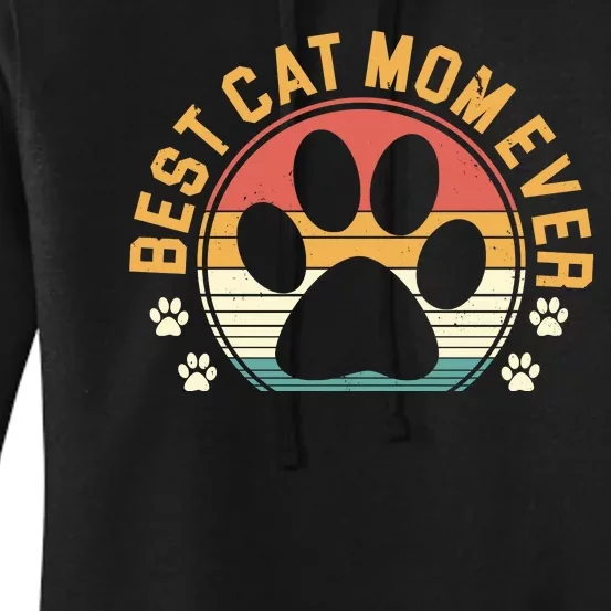 Best Cat Mom Ever Retro Sunset Women's Pullover Hoodie