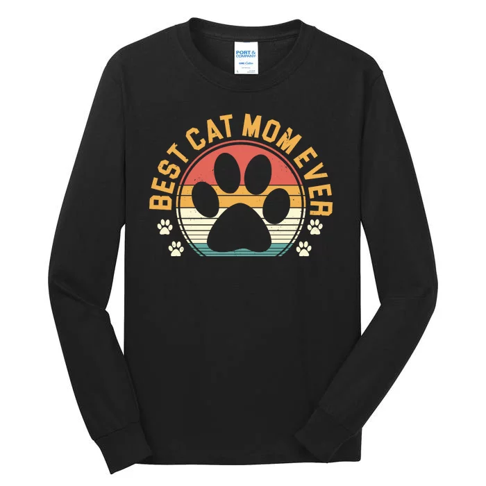 Best Cat Mom Ever Retro Sunset Tall Long Sleeve T-Shirt