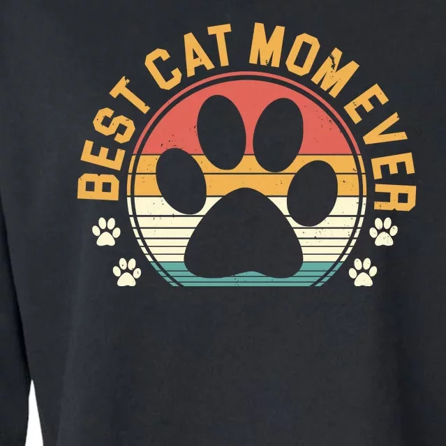 Best Cat Mom Ever Retro Sunset Cropped Pullover Crew