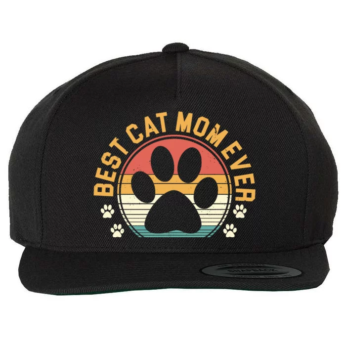 Best Cat Mom Ever Retro Sunset Wool Snapback Cap