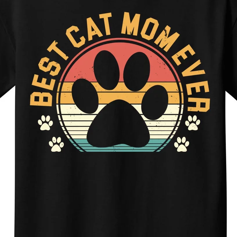 Best Cat Mom Ever Retro Sunset Kids T-Shirt