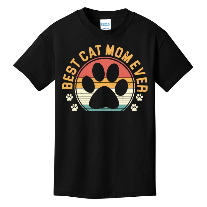 Best Cat Mom Ever Retro Sunset Kids T-Shirt