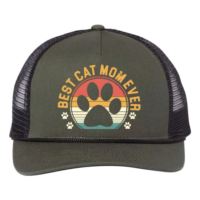 Best Cat Mom Ever Retro Sunset Retro Rope Trucker Hat Cap