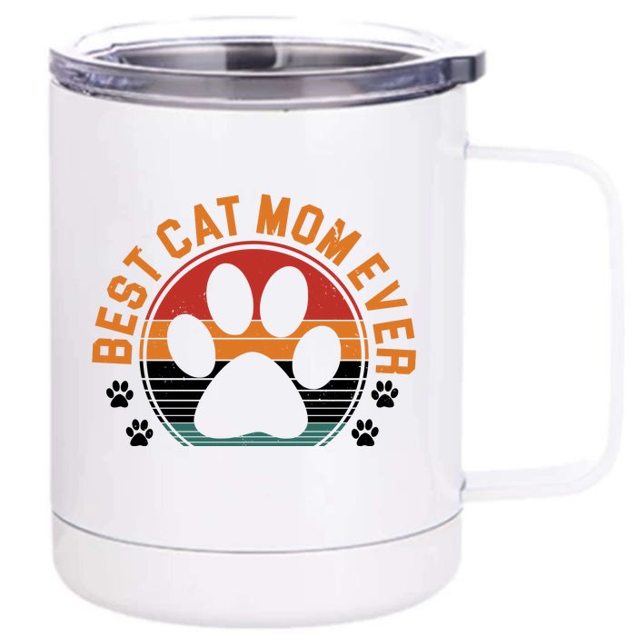 Best Cat Mom Ever Retro Sunset Front & Back 12oz Stainless Steel Tumbler Cup