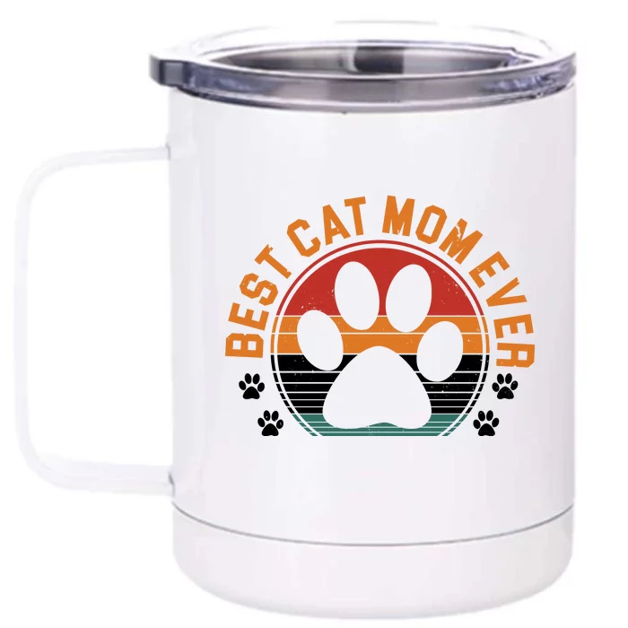 Best Cat Mom Ever Retro Sunset Front & Back 12oz Stainless Steel Tumbler Cup