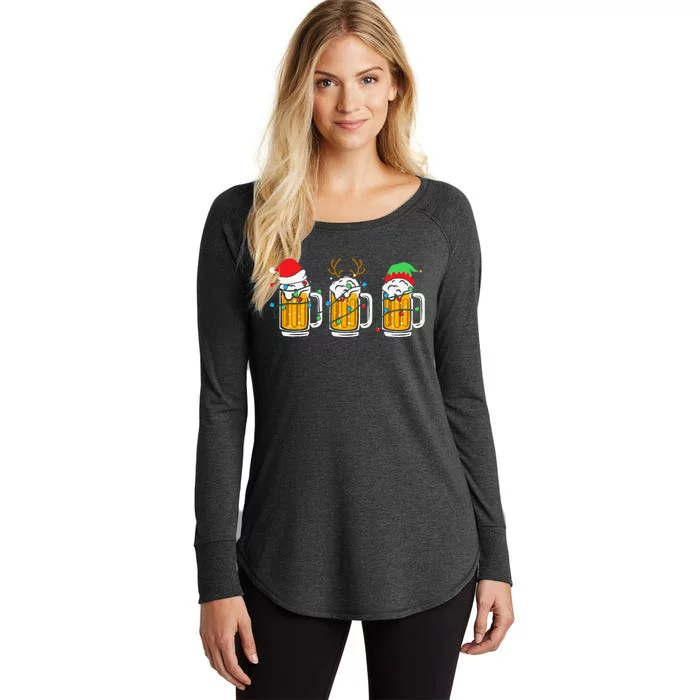 Beer Christmas Mug Santa Reinbeer Xmas Tree Lights Women's Perfect Tri Tunic Long Sleeve Shirt