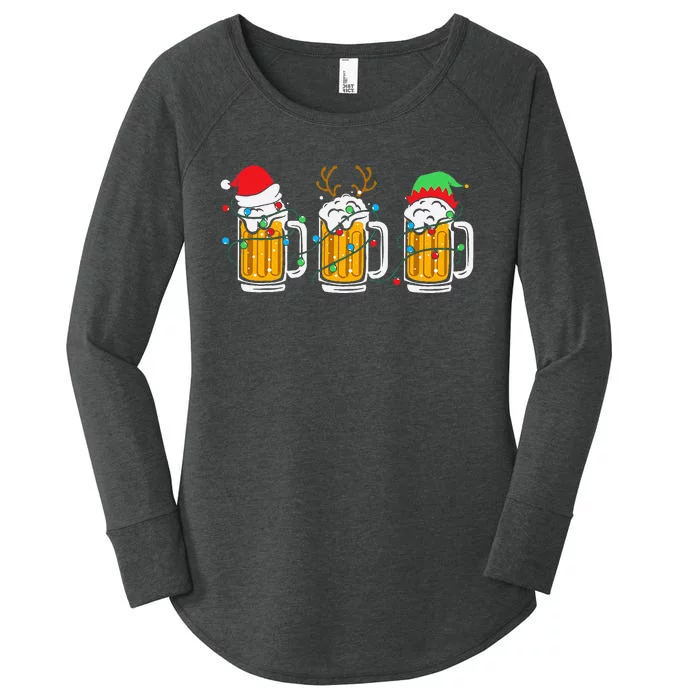 Beer Christmas Mug Santa Reinbeer Xmas Tree Lights Women's Perfect Tri Tunic Long Sleeve Shirt