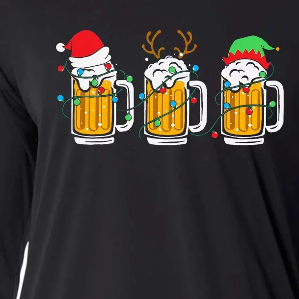 Beer Christmas Mug Santa Reinbeer Xmas Tree Lights Cooling Performance Long Sleeve Crew