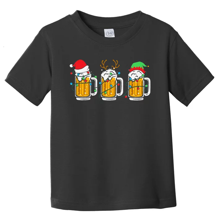 Beer Christmas Mug Santa Reinbeer Xmas Tree Lights Toddler T-Shirt