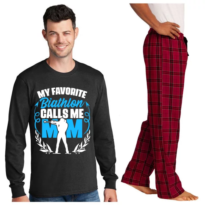 Biathlon Calls Me Mom Skiing Shooting Ski Sport Biathlete Gift Long Sleeve Pajama Set