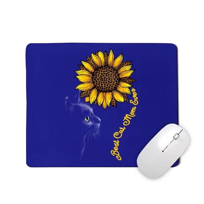 Best Cat Mom Ever Sunflower Leopard Funny Black Cat Mother Gift Mousepad