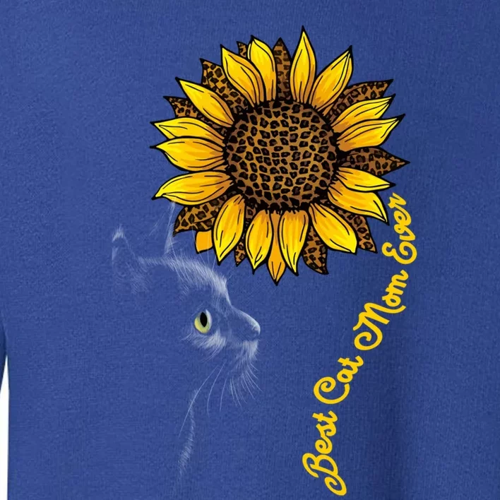 Best Cat Mom Ever Sunflower Leopard Funny Black Cat Mother Gift Toddler Sweatshirt