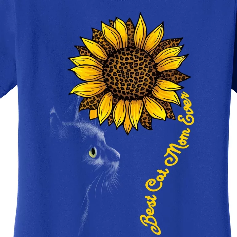 Best Cat Mom Ever Sunflower Leopard Funny Black Cat Mother Gift Women's T-Shirt