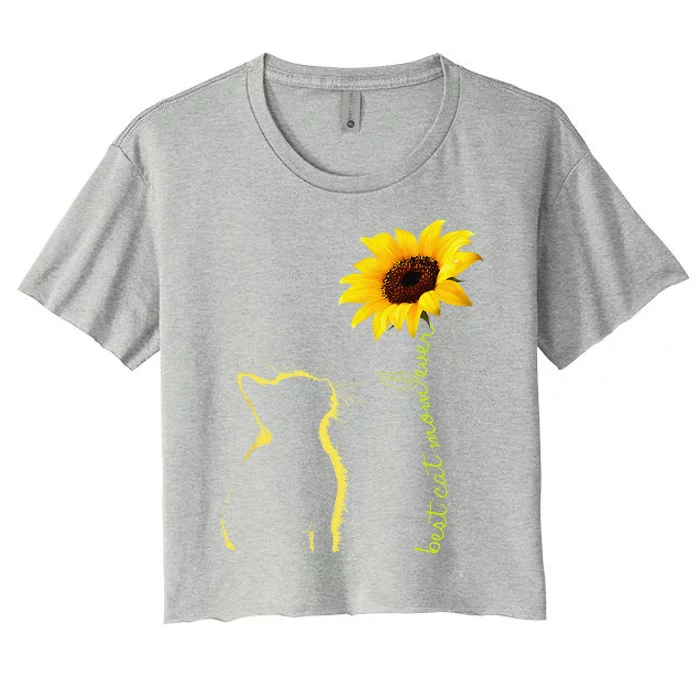 Best Cat Mom Ever Sunflower Mother's Day Gifts For Cat Lover Women's Crop Top Tee