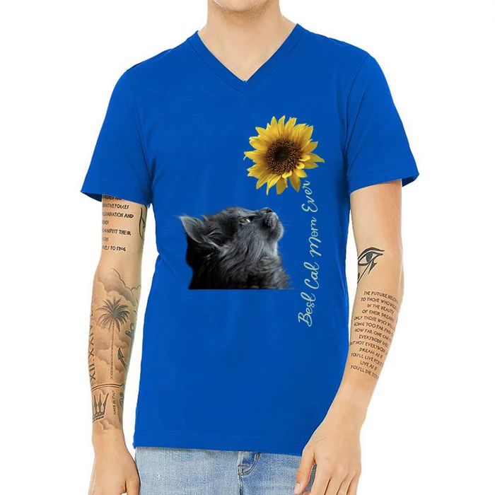 Best Cat Mom Ever Sunflower Gift V-Neck T-Shirt