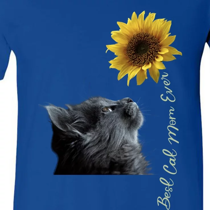 Best Cat Mom Ever Sunflower Gift V-Neck T-Shirt