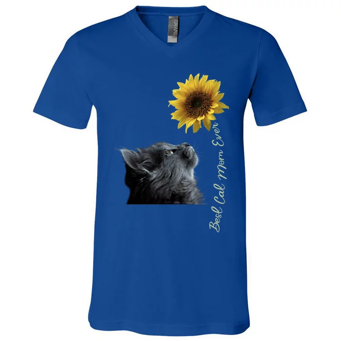 Best Cat Mom Ever Sunflower Gift V-Neck T-Shirt