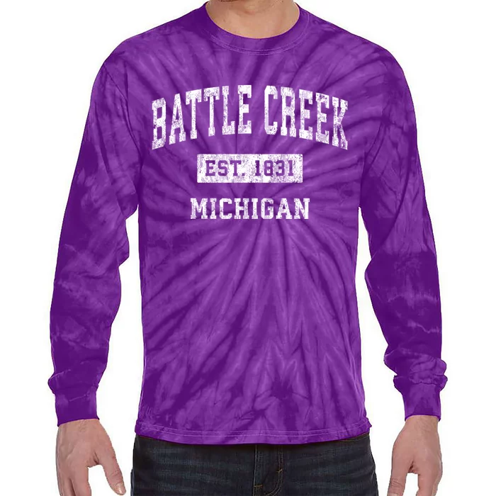 Battle Creek Michigan Mi Vintage Sports Tie-Dye Long Sleeve Shirt